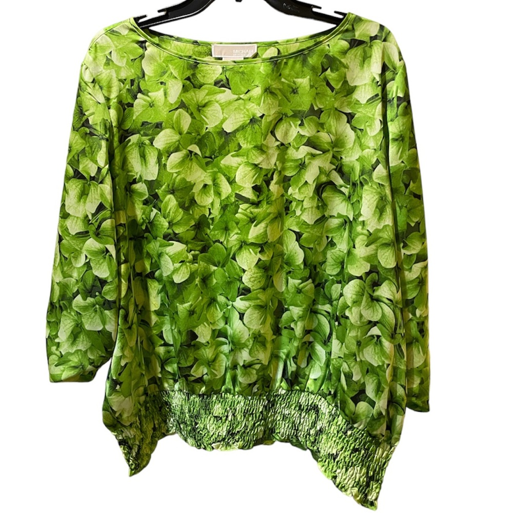 Michael Kors Green Leaf Print Top 2X‎